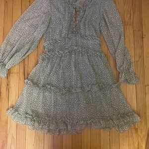 Blue V-Neck Bishop Sleeve Casual Dress